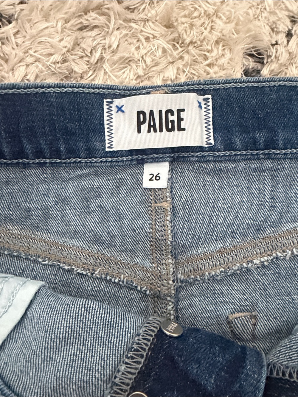 PAIGE Medium Wash Frayed Hem Denim Shorts - Picture 4 of 6